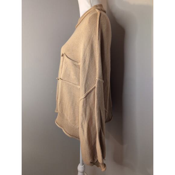 Pol oversized knit balloon sleeve slouchy neutral sweater lg - Picture 2 of 10